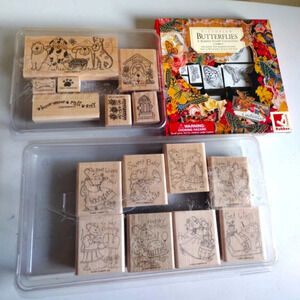 Stampin' Up! Lot Of Wood Rubber Stamps Puppy Dog -Cute Mouse Sayings + Bonus Set